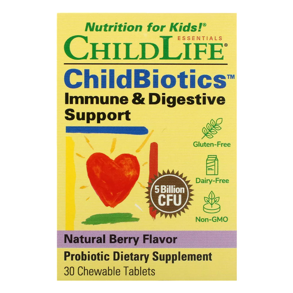 ChildLife Essentials Biotics Immune and Digestive Support Chewable Tablets Natural Berry Flavor 30Ea