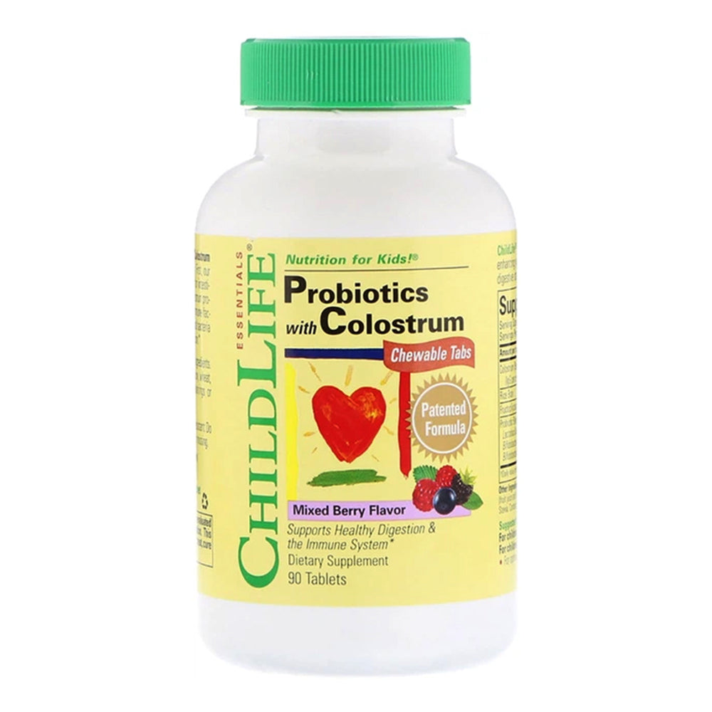 ChildLife Probiotics with Colostrum Chewable Tablets Natural Berry Flavor Help Support Healthy Digestions and Immune System 90Ea