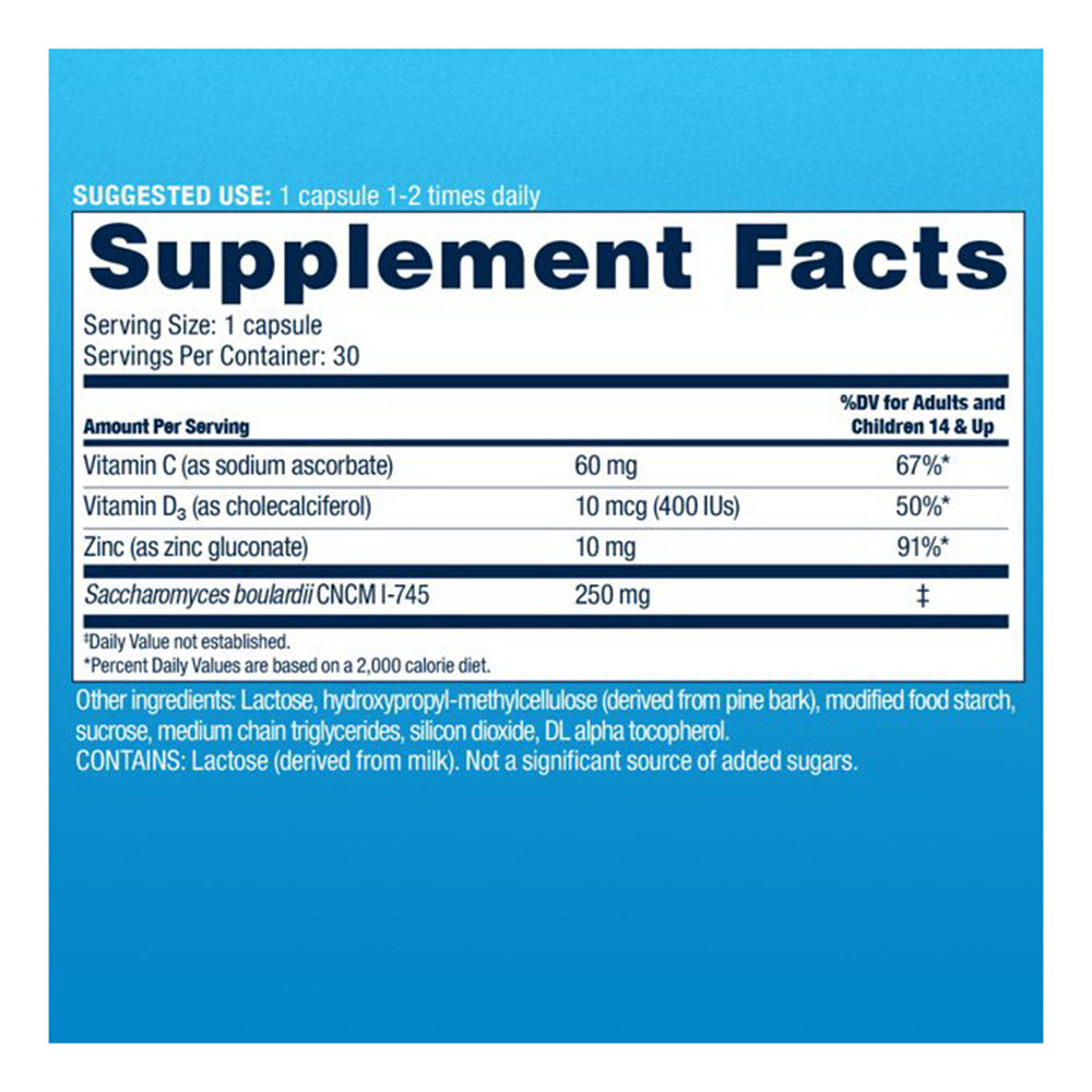 Florastor Select Daily Immune Support Probiotic Supplement with Zinc, Vitamin C and D3, 30 Ea