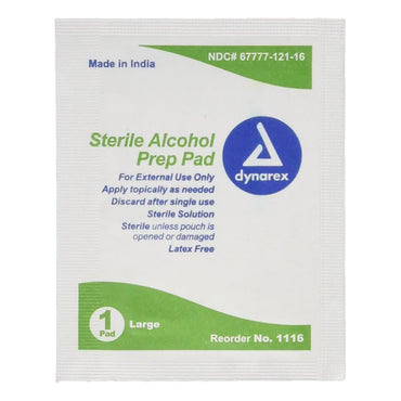 Dynarex Sterile Alcohol Prep Pads, Latex Free, Large Size - 100 Ea