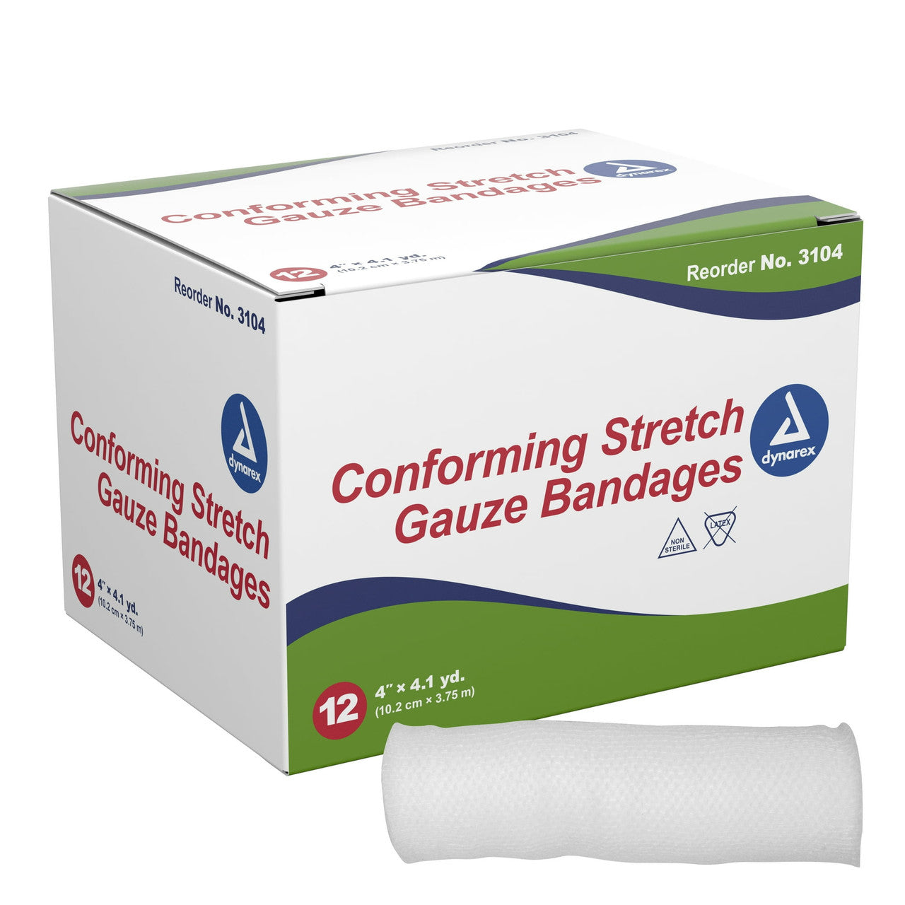 Dynarex Conforming Stretch Gauze Bandages, Non-Sterile 4 Inchx4.1 Yards - 12 Rolls/Box