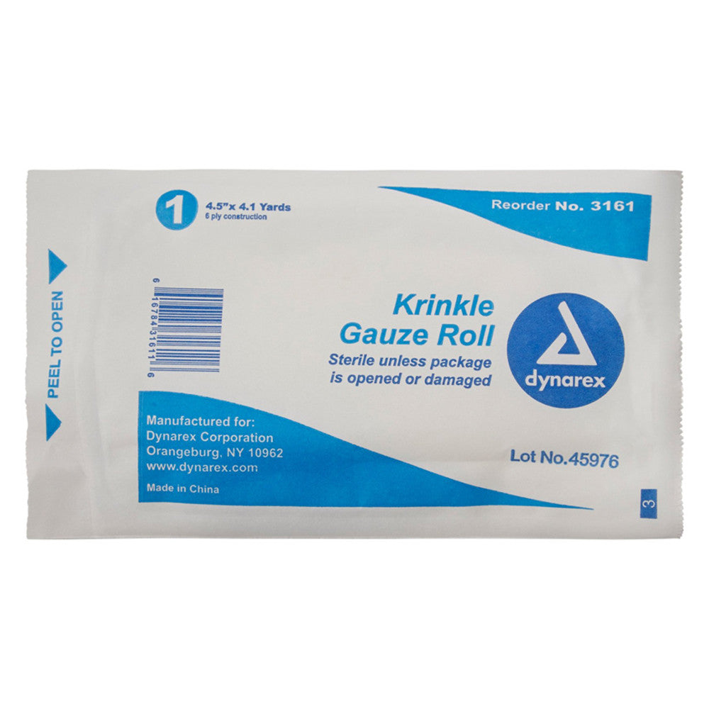 Dynarex Gauze Krinkle Rolls Sterile - 4.5 Inches X 4.1 Yards - 6 Ply