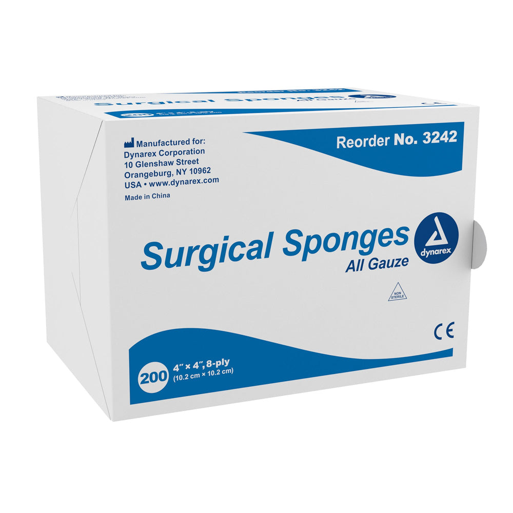 Dynarex All Gauze Sponges 4in X 4in 12 Ply Non-Sterile, 200 Ea