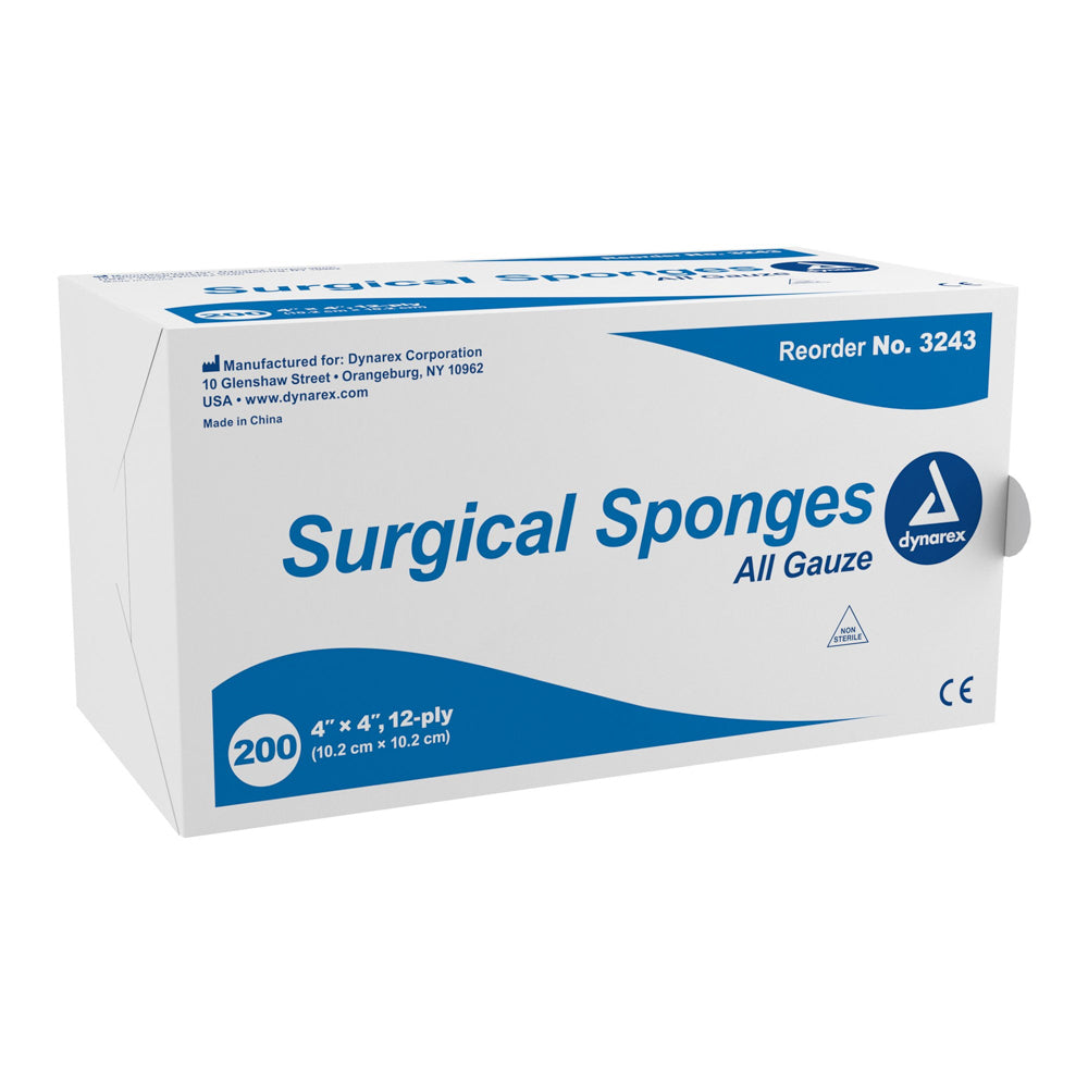 Dynarex Standard Gauze Sponges Non-Sterile - 4 In X 4 In - 12 Ply - 200 Ea
