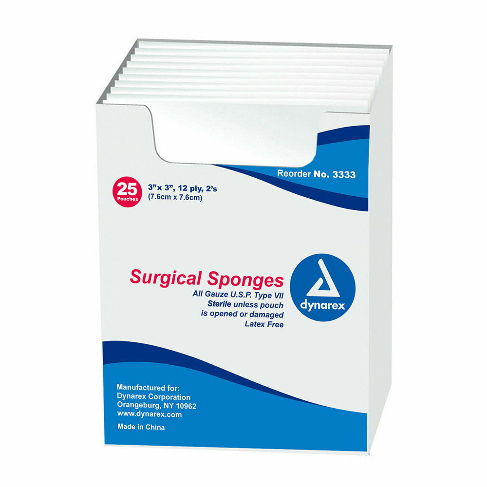 Dynarex Gauze Sponge Sterile 3X3 12 Ply 25x2, 100 Ea