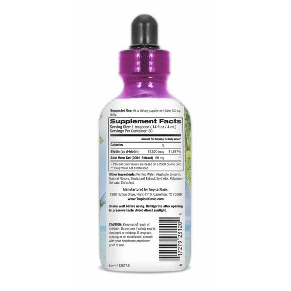Tropical Oasis Extra Strength Liquid Biotin for Hair Growth Drops 12500 Mcg, 4 Oz