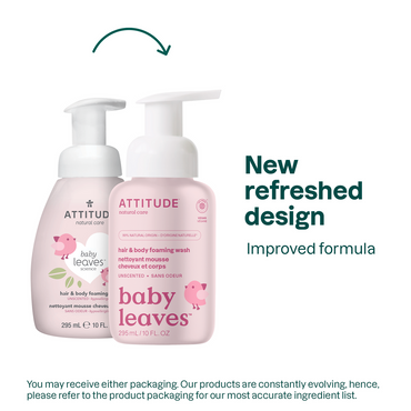 Attitude Baby Leaves 2 in1 Hair and Body Foaming Wash Fragrance Free, 8.4 Oz