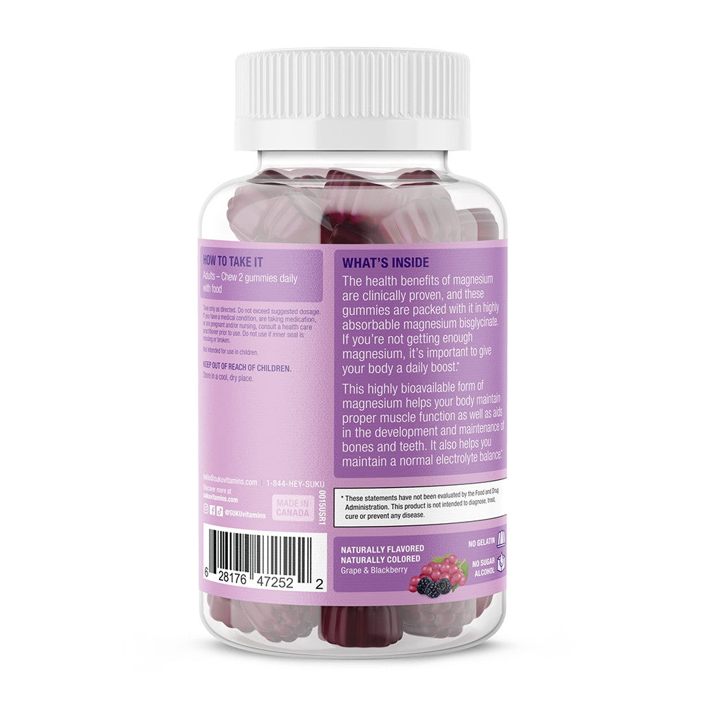 Suku Vitamins Mega Strength Magnesium 177 Mg Grape BlackBerry Gummy Vitamins, 50 Ct