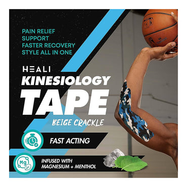 Heali Kinesiology Tape Infused with Magnesium and Menthol, Blue Camo, 1 Ea