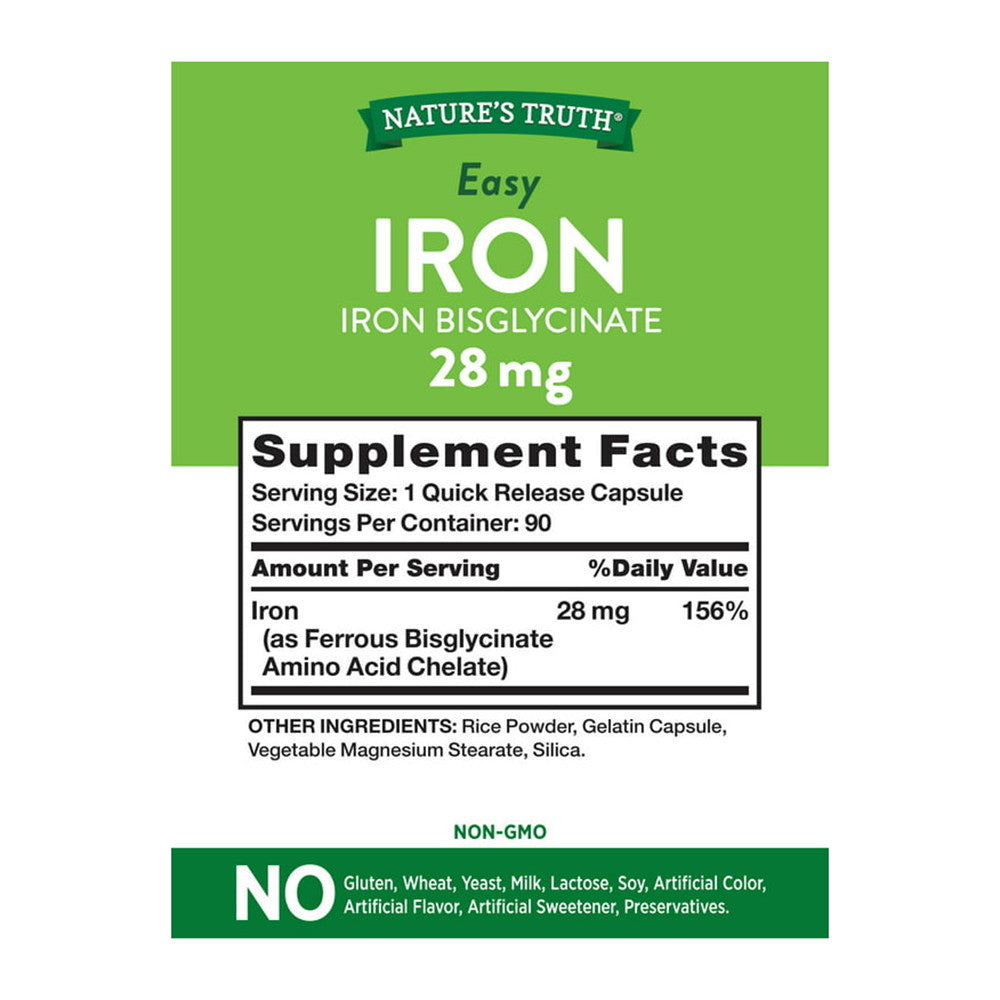Natures Truth Easy Iron Supplement 28 mg, 90 Ct