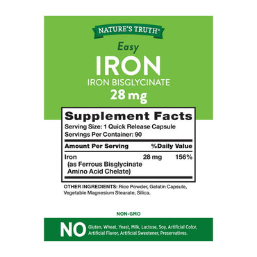 Natures Truth Easy Iron Supplement 28 mg, 90 Ct