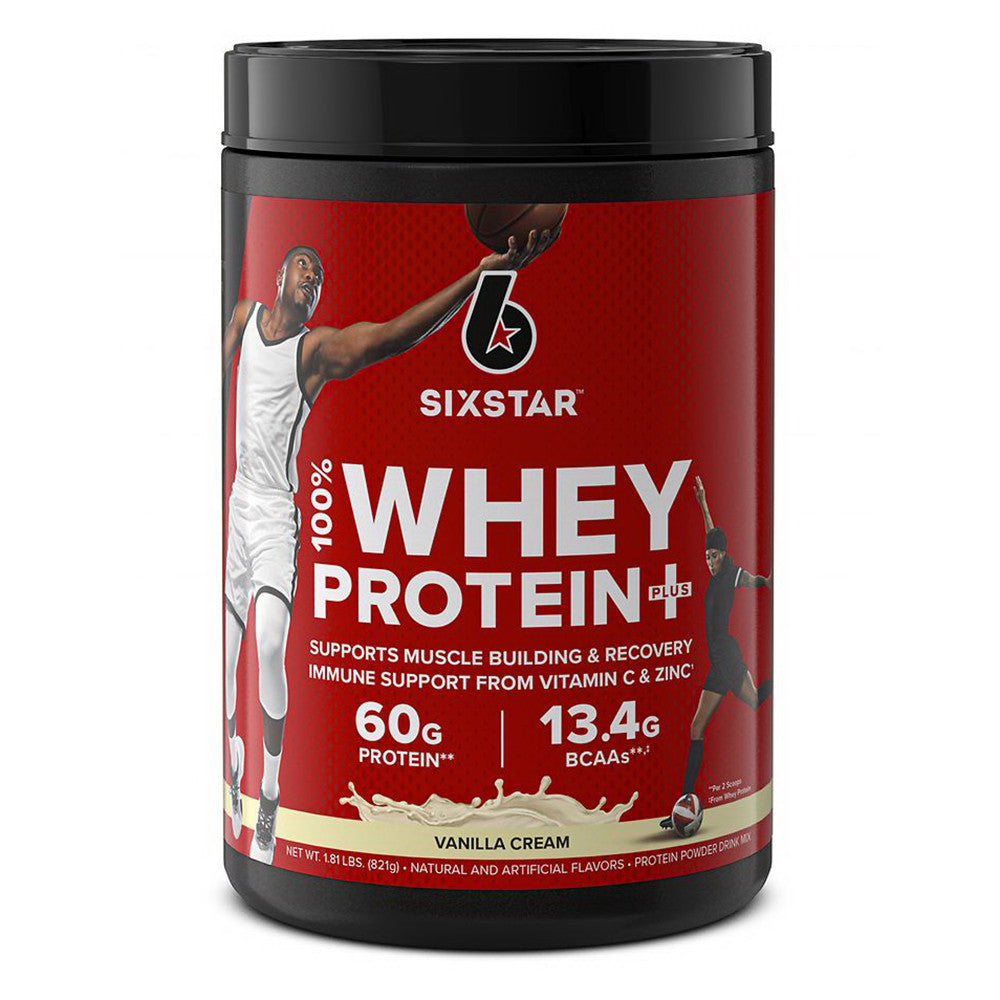 Six Star 100% Whey Protein Powder Plus, Vanilla Cream Flavor, 1.8 lbs