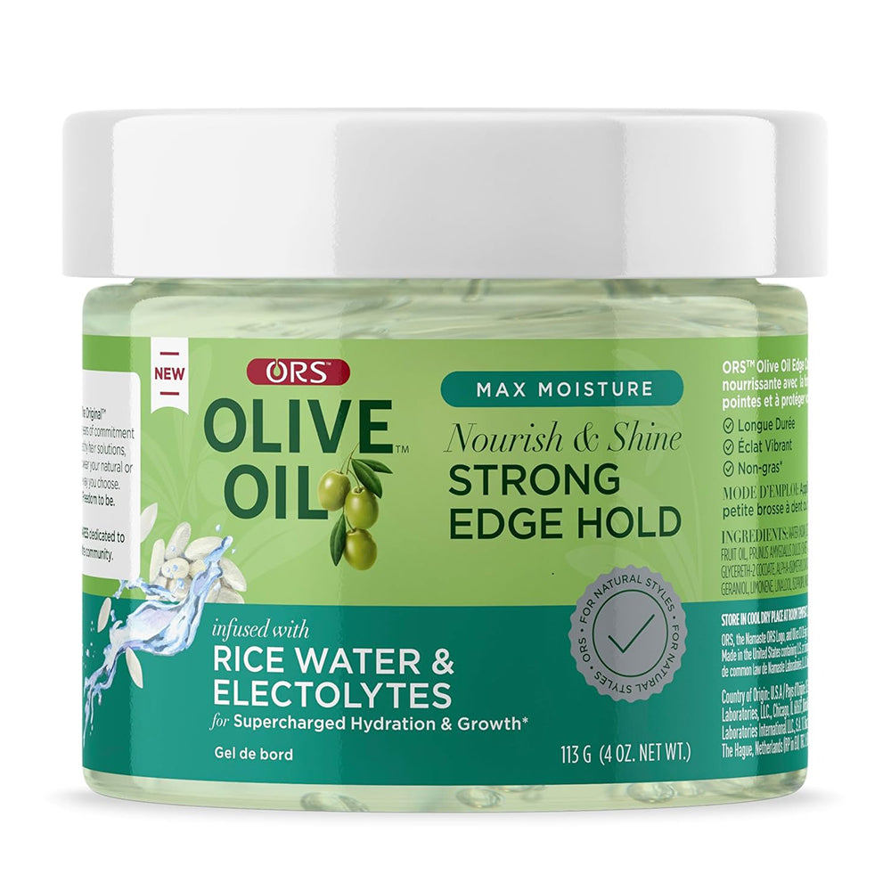 Ors Max Moisture Nourish and Shine Strong Hold Edge Gel with Rice Water and Electrolytes 4Oz (113g)