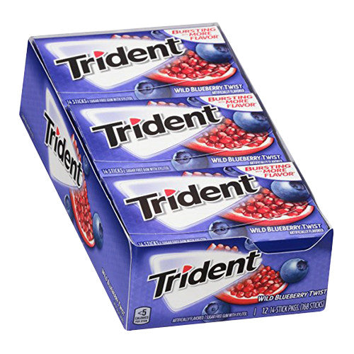Trident Sugar Free Gum With Xylitol Artificially Flavored, Wild Blueberry Twist, 14 sticks/12 Pack
