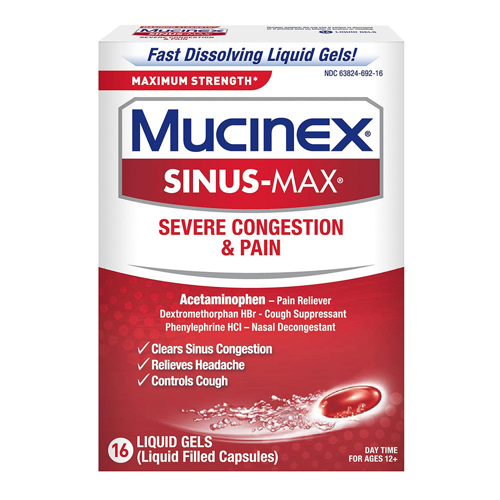 Mucinex Sinus Max Severe Congestion And Pain Liquid Gels, 16 Ea