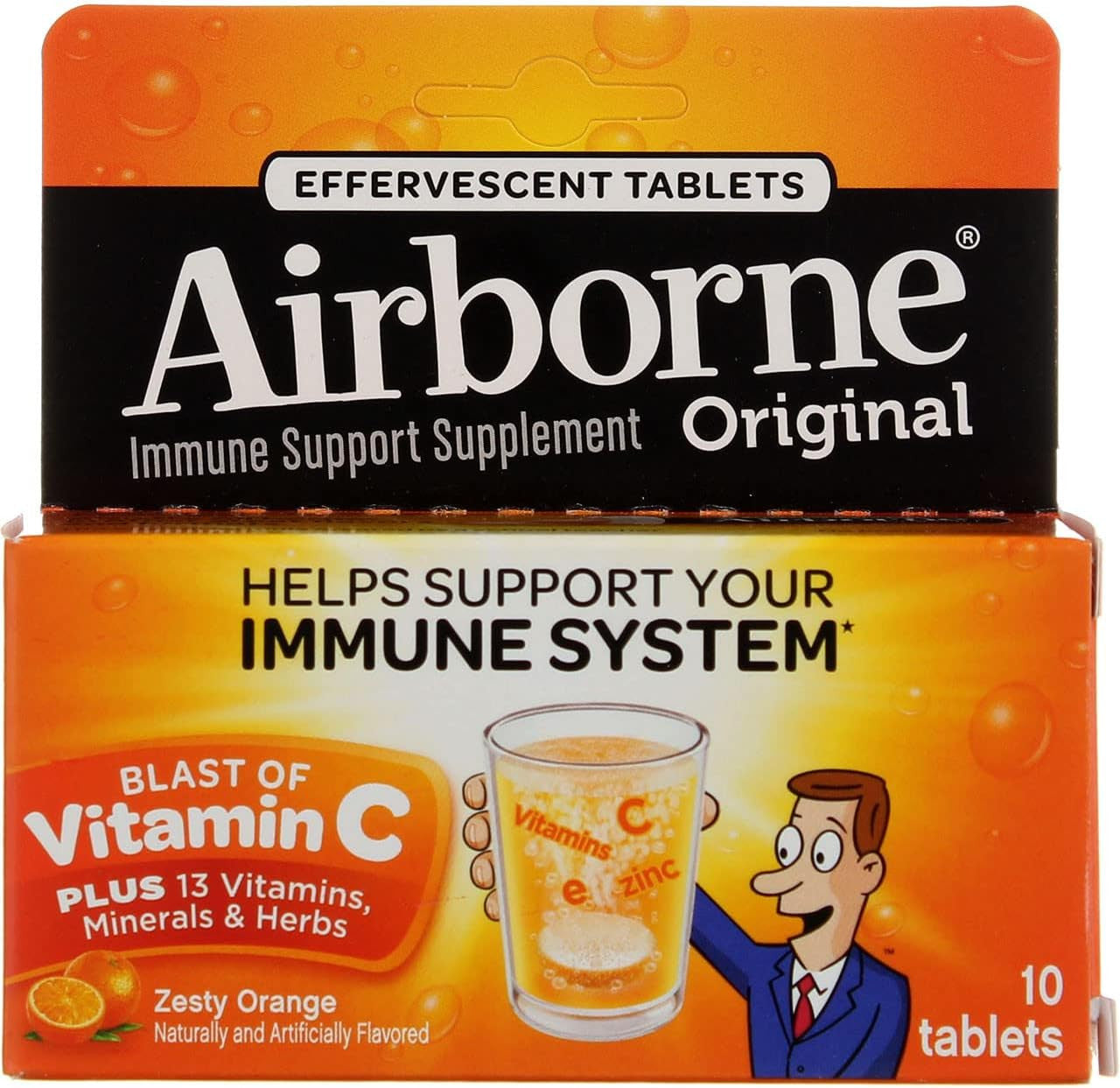Airborne Effervescent Supports Immune System Health Formula Tablets, Orange - 10 Ea