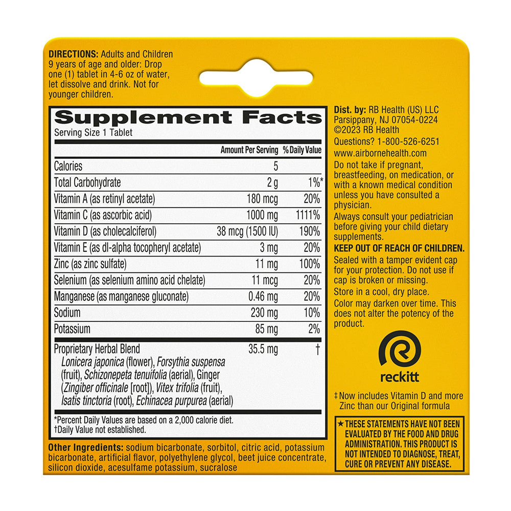 Airborne Immune Support Supplement With Herbs, Vitamins And Minerals, Very Berry - 10 Ea