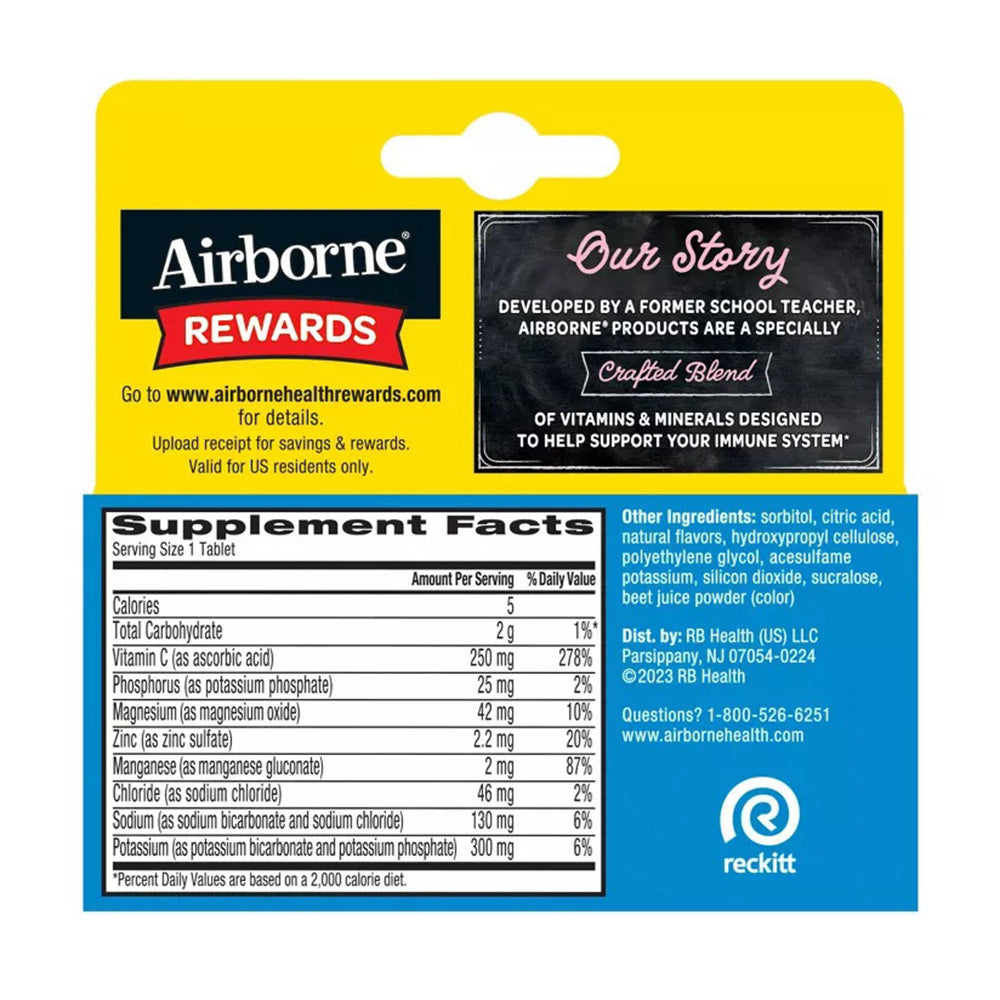 Airborne Electrolyte Replenishment And Immune Support Tablets, Strawberry Lemonade, 10 Ea