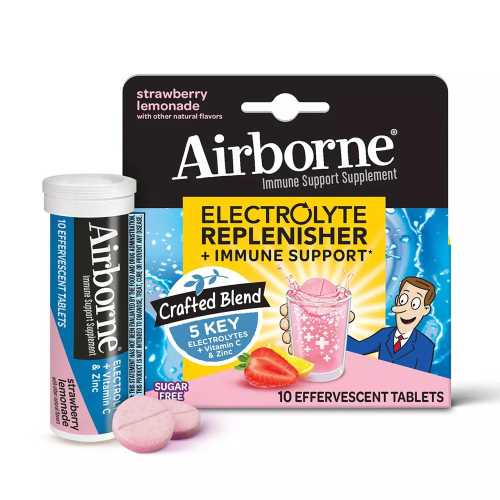 Airborne Electrolyte Replenishment And Immune Support Tablets, Strawberry Lemonade, 10 Ea