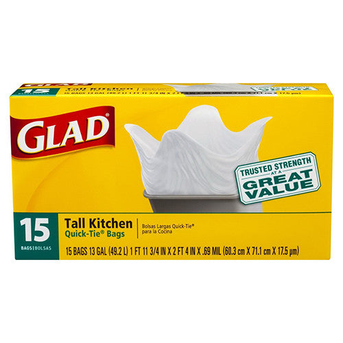 Glad Tall Kitchen Bag 13 Gal, 15 Bags
