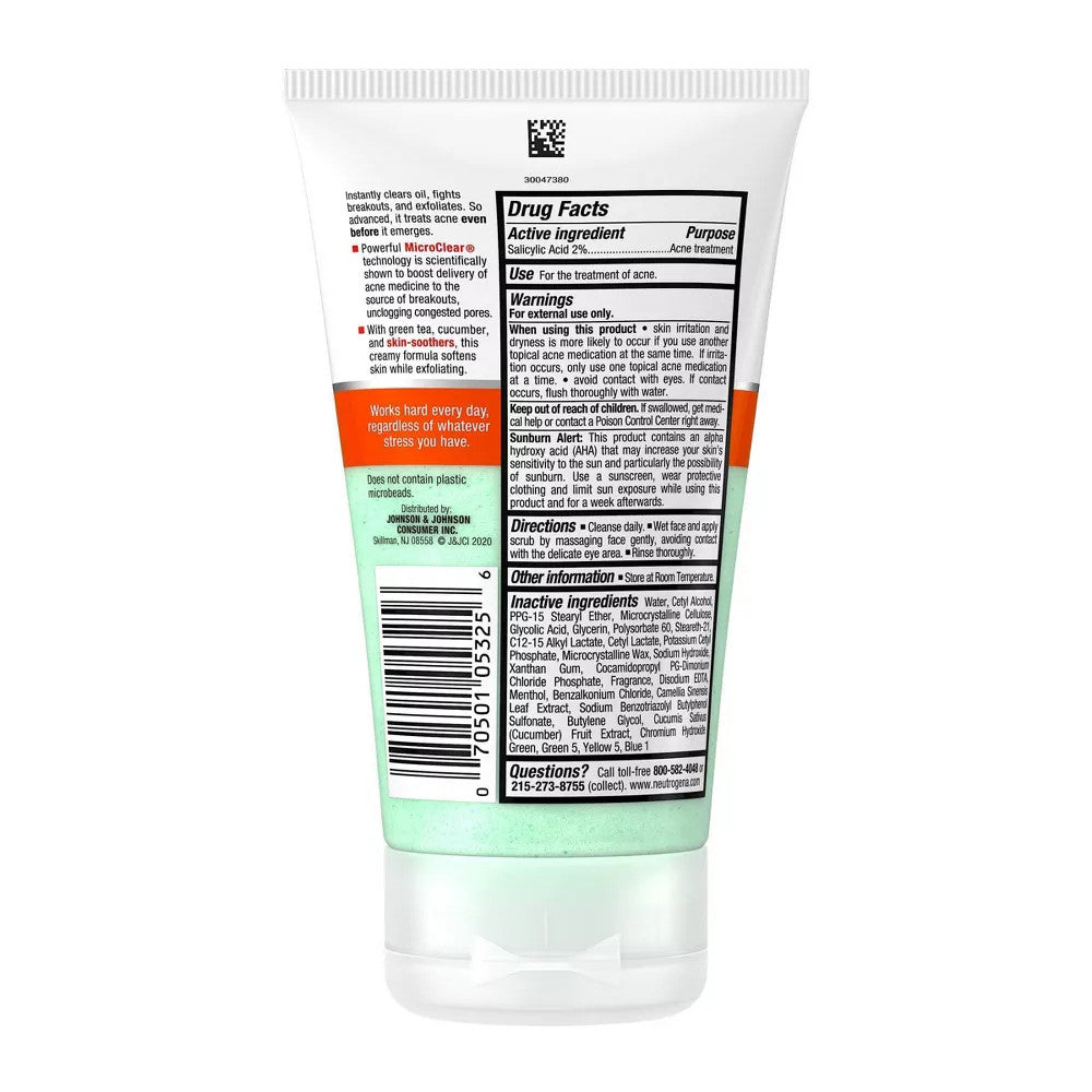 Neutrogena Oil Free Acne Clear Scrub, Stress Control - 4.2 Oz