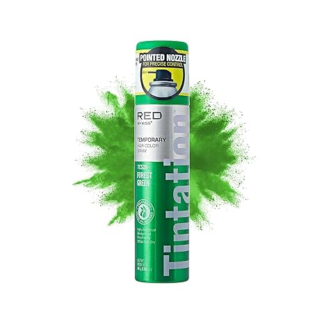 Kiss Tintation Forest Green Temporary Hair Color Spray Smudge Proof and Washable Styling 2.82Oz (80g)