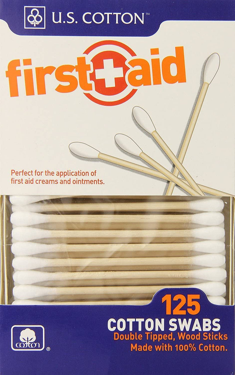US Cotton First Aid Cotton Swabs with Wood Sticks 125 Ea, 3-Pack