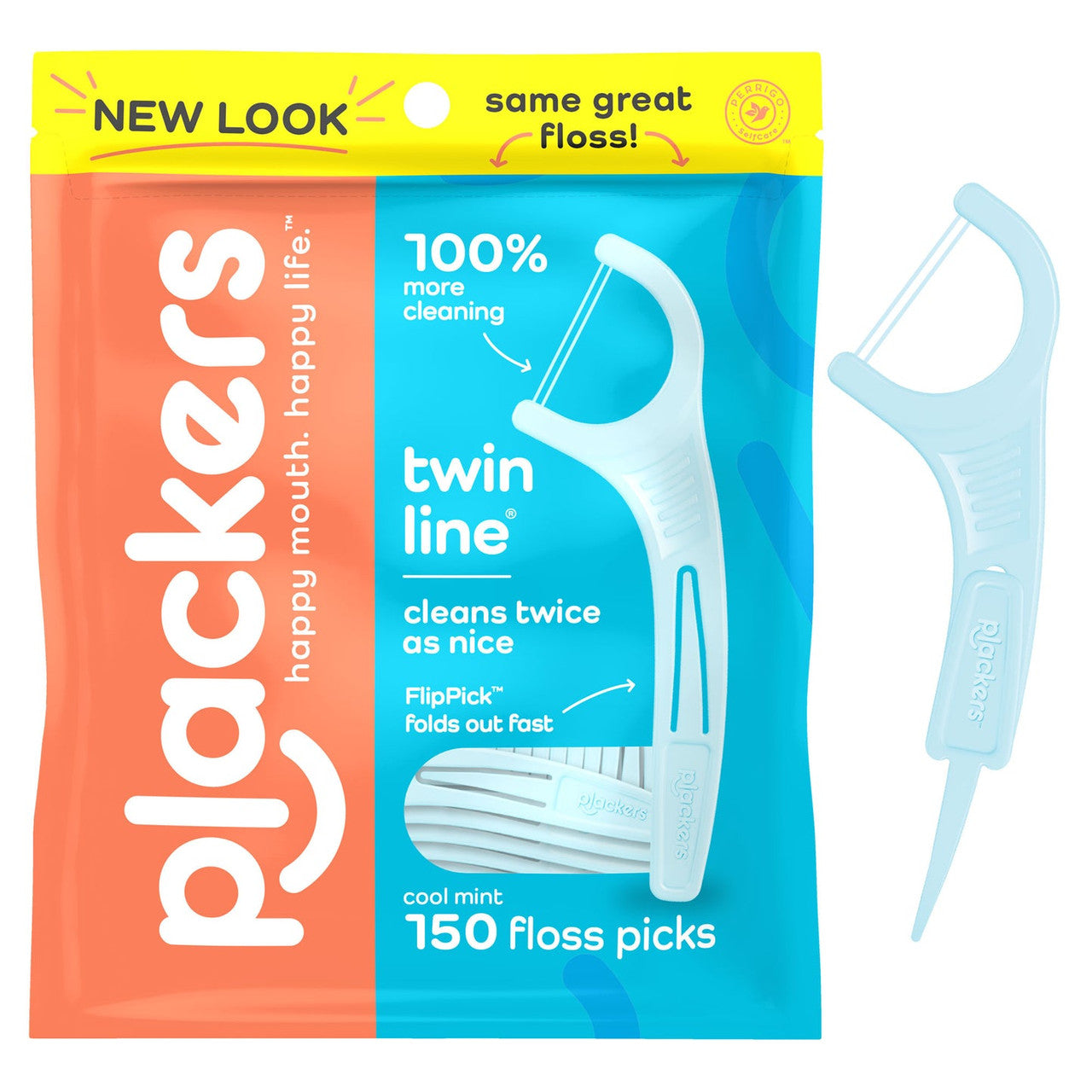 Plackers Twin Line Advanced Cleaning Dental Flossers Value Size, Mint, 150 Ct