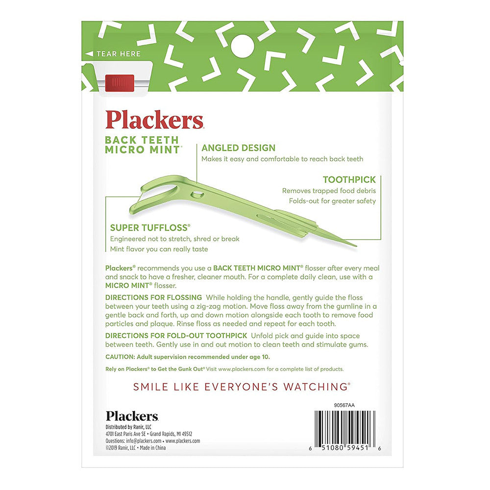 Plackers Back Teeth Micro Dental Flossers with Delicious Mint Flavor, 75 Ea