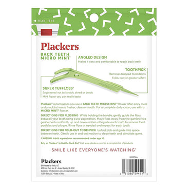 Plackers Back Teeth Micro Dental Flossers with Delicious Mint Flavor, 75 Ea