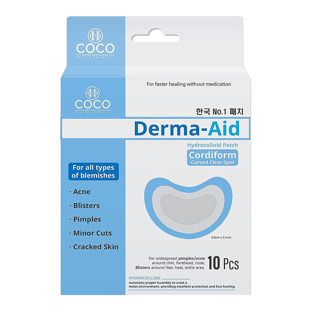 Coco Honey Natural Derma Aid Cordiform Hydrocolloid Patch for Skin Blemishes, 10 Ea