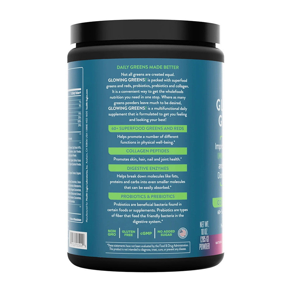 Health Logics Glowing Greens Superfood Collagen Powder, Berry Blast, 10 Oz