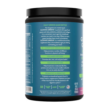 Health Logics Glowing Greens Superfood Collagen Powder, Berry Blast, 10 Oz