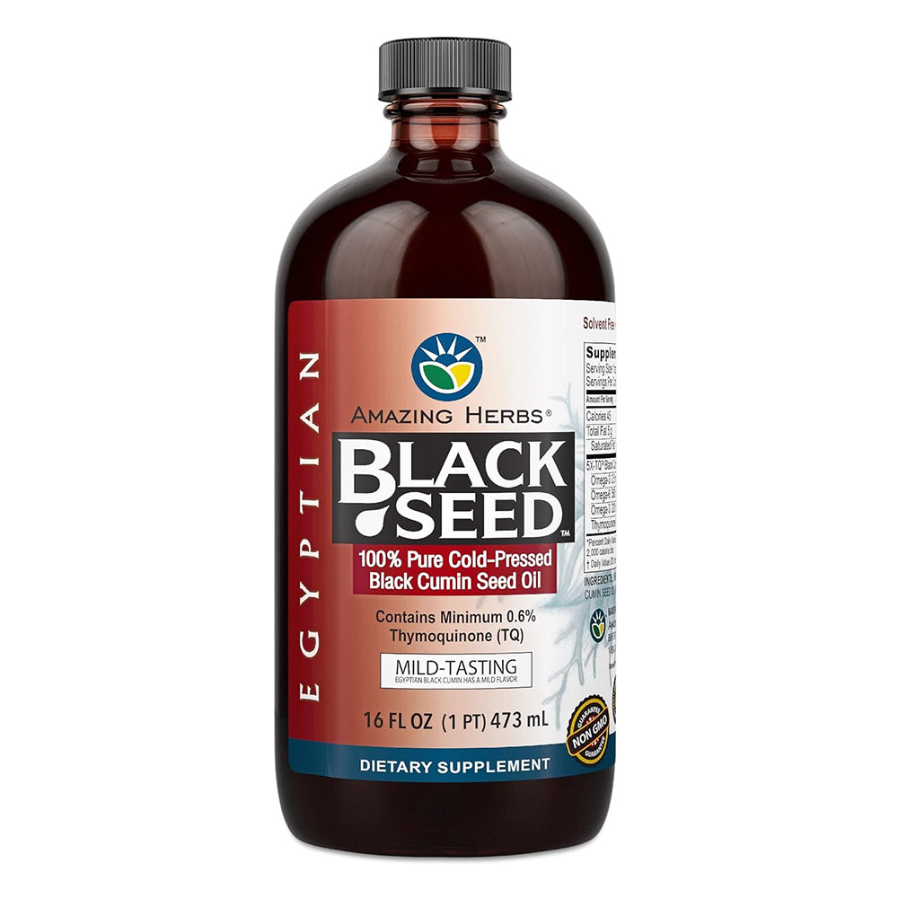 Amazing Herbs Egyptian Black Seed Cold Pressed Oil 100 Percent Pure Supplement 16Oz (473ml)