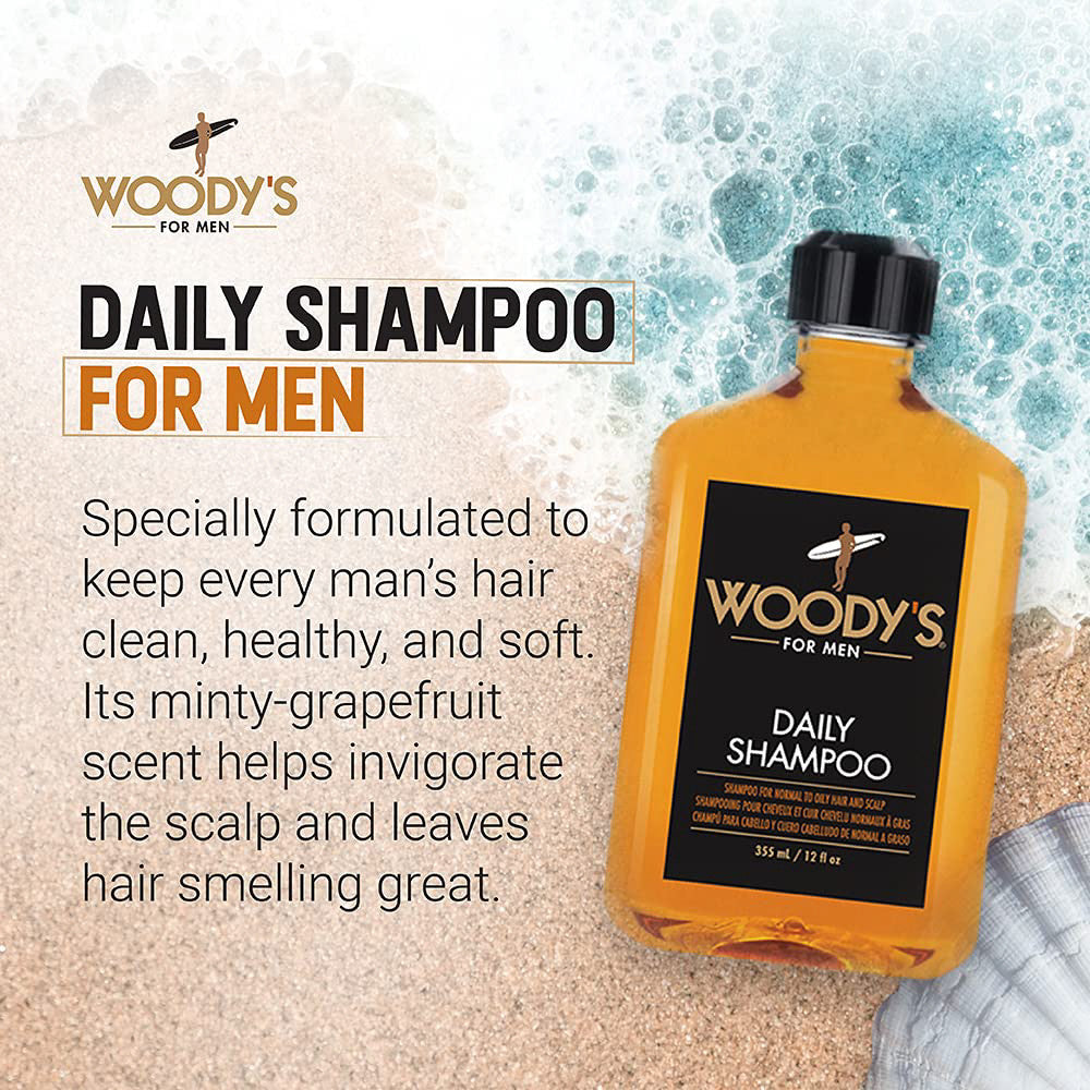Woodys For Men Daily Shampoo for all Hair Types, 12 Oz
