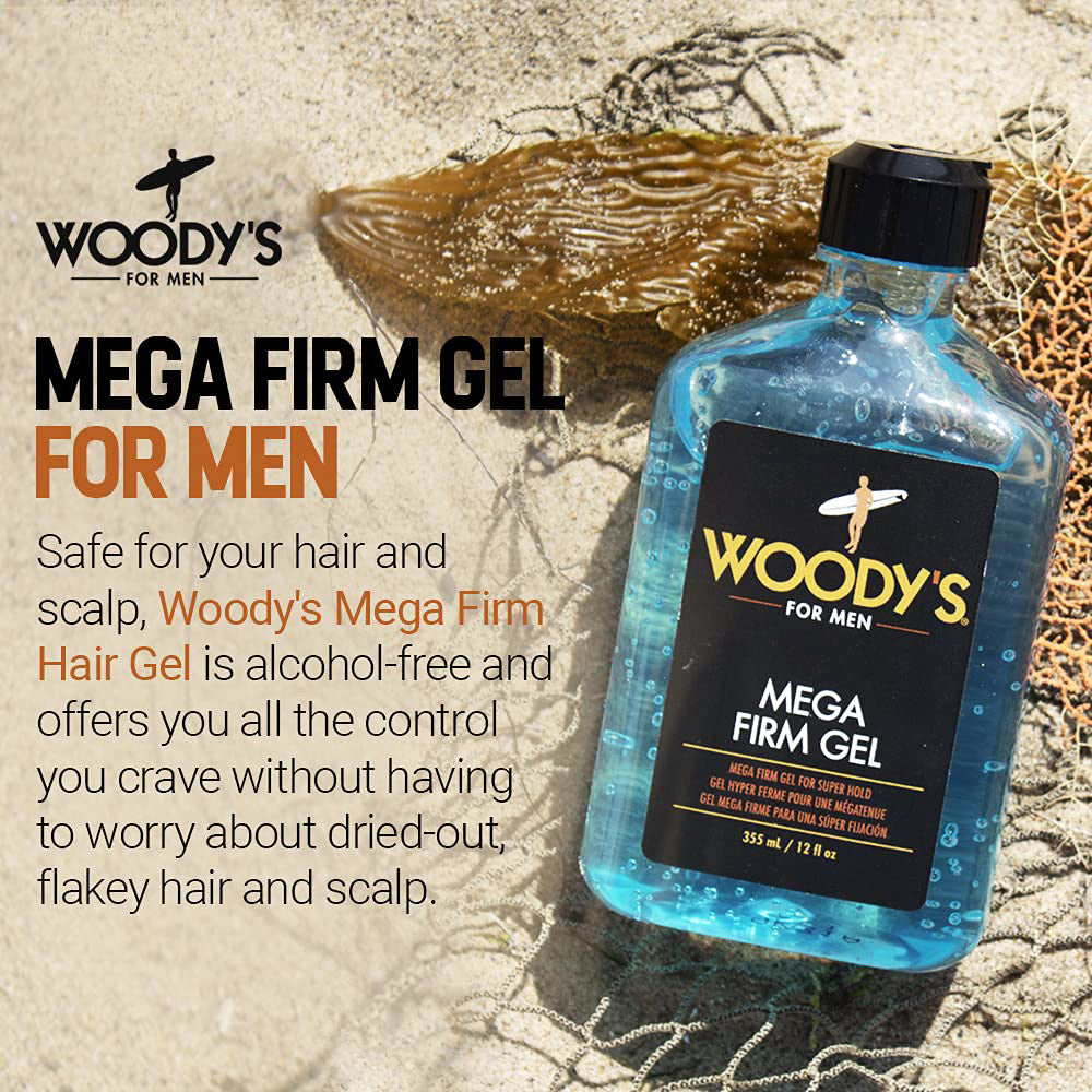 Woodys Mega Firm Hair Styling Gel for Men, 12 Oz