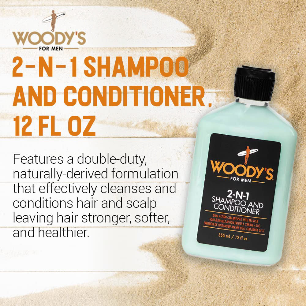Woodys for Men 2 in 1 Thickening Shampoo and Conditioner, 12 Oz