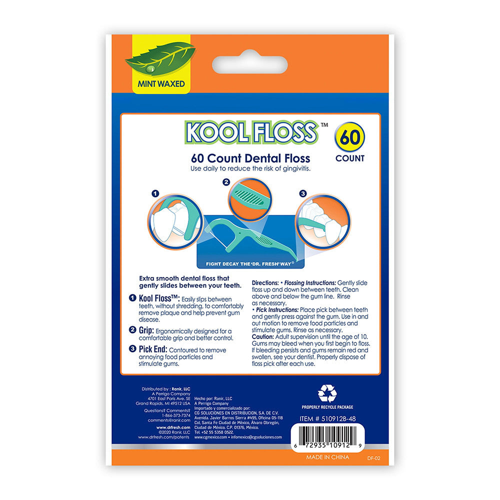 Dr. Fresh Oral Care Velocity Kool Dental Floss Picks, 60 Ea