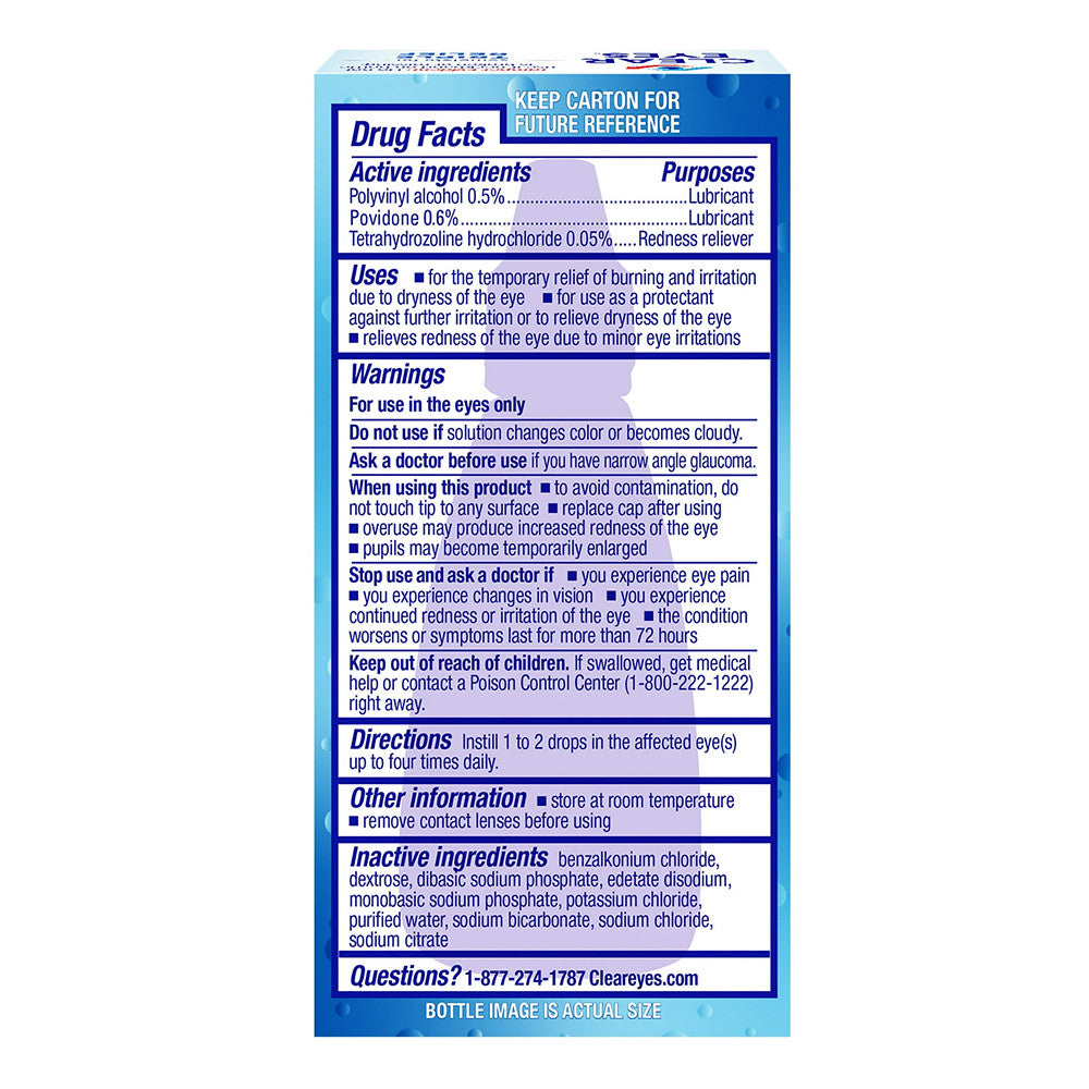 Clear Eyes Triple Action Lubricant Redness Reliever Eye Drops - 0.5 Oz