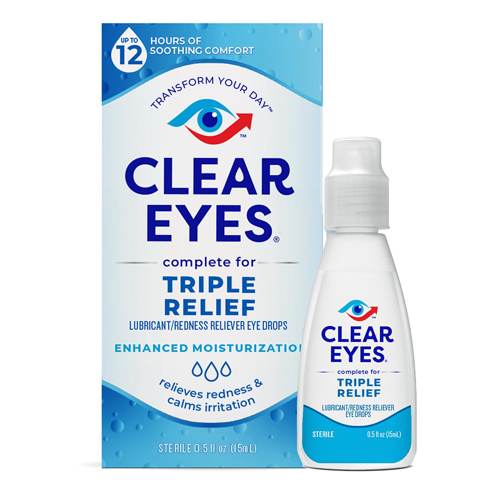 Clear Eyes Triple Action Lubricant Redness Reliever Eye Drops - 0.5 Oz