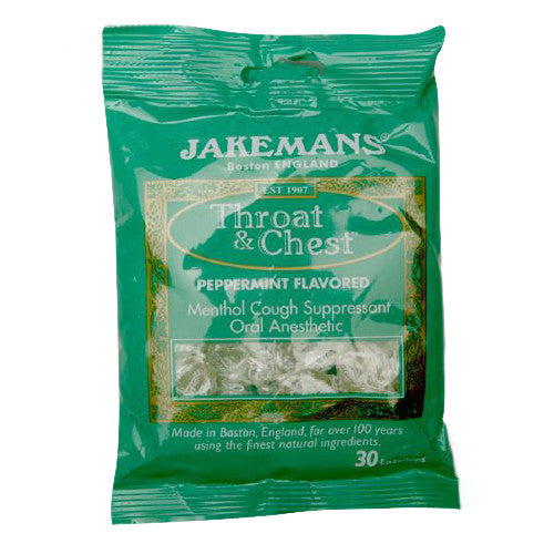 Jakemans Throat And Chest Lozenges, Menthol Cough Peppermint - 30 Ea
