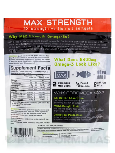 Coromega Max High Concentrate Omega 3 Fish Oil 2400Mg, 30 Ea