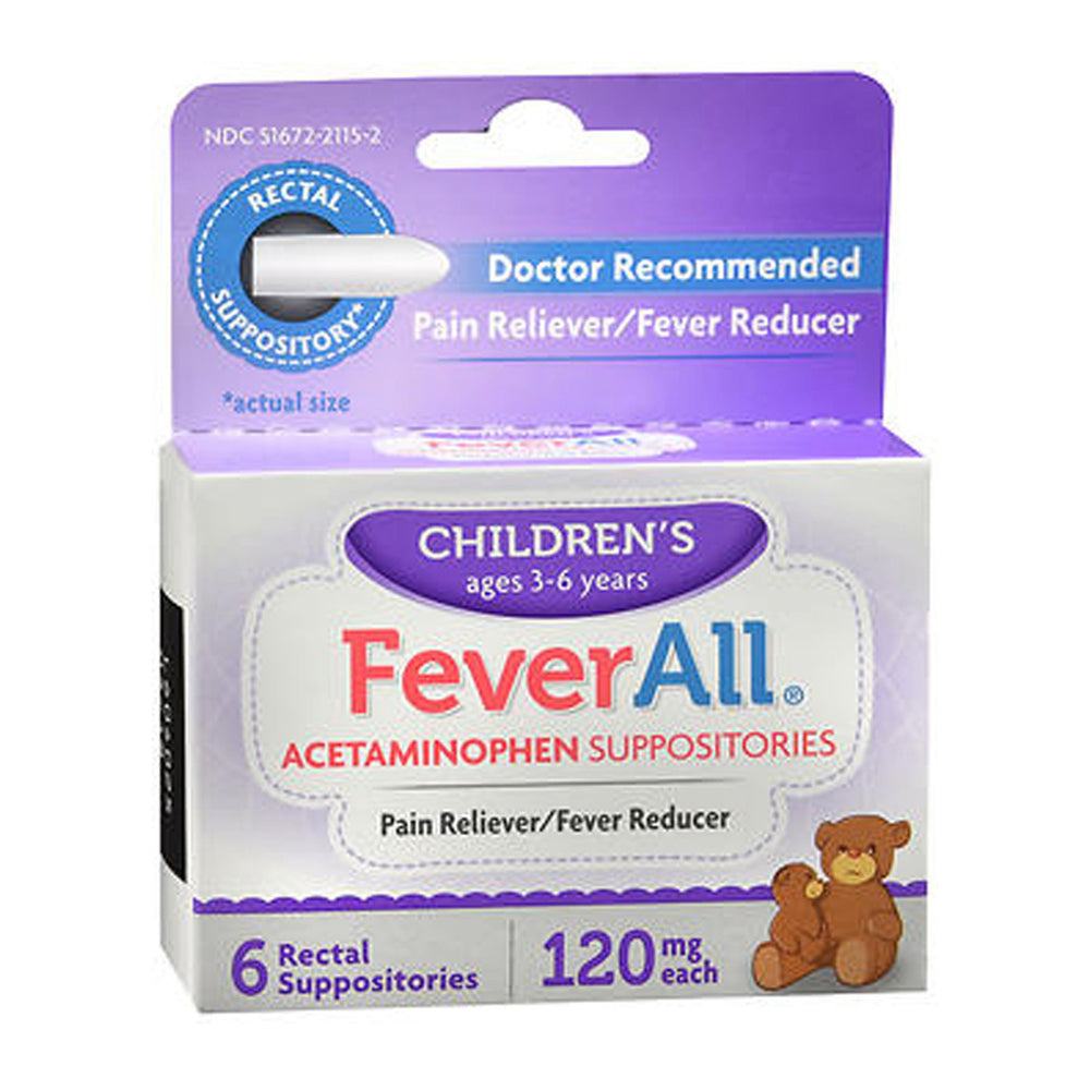 FeverAll Childrens Pain Reliever and Fever Reducer Acetaminophen Rectal Suppositories 6Ea