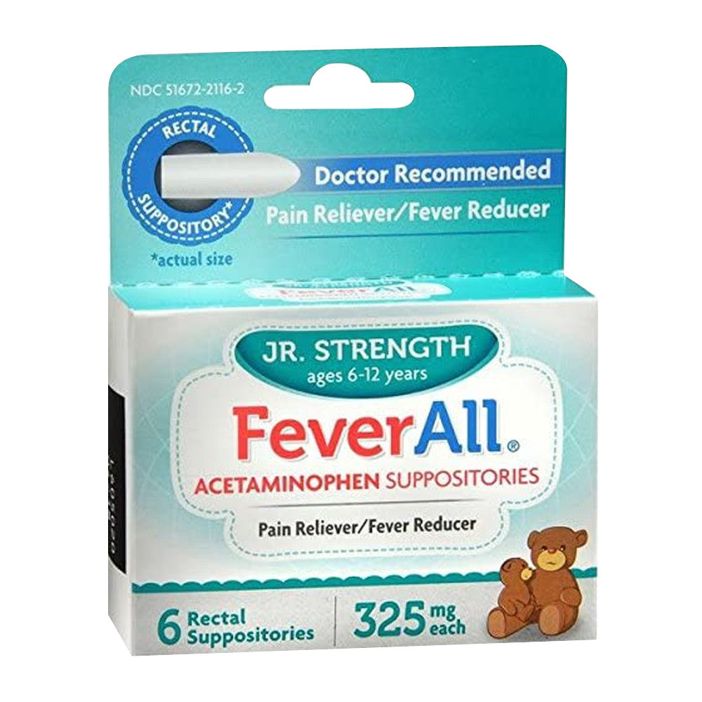 Fever All Acetaminophen 325mg Jr Strength Rectal Suppositories, 6 Ea