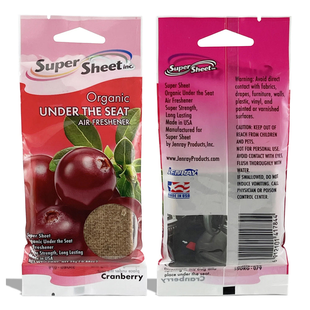 Super Sheet Organic Under the Seat Air Freshener for Home or Car Long Lasting Fragrance Cranberry Scent 1Ea