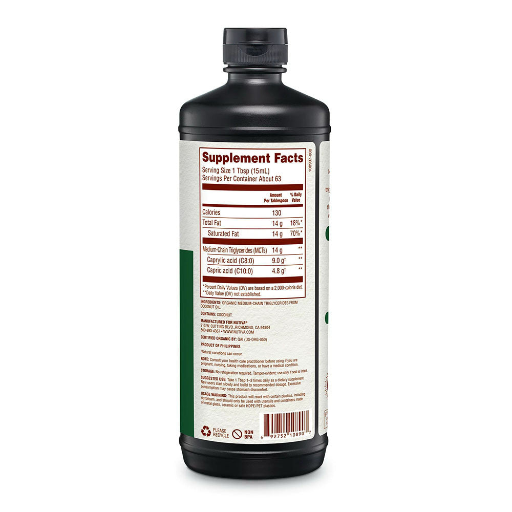 Nutiva Organic MCT Oil for Body and Brain, 32 Oz