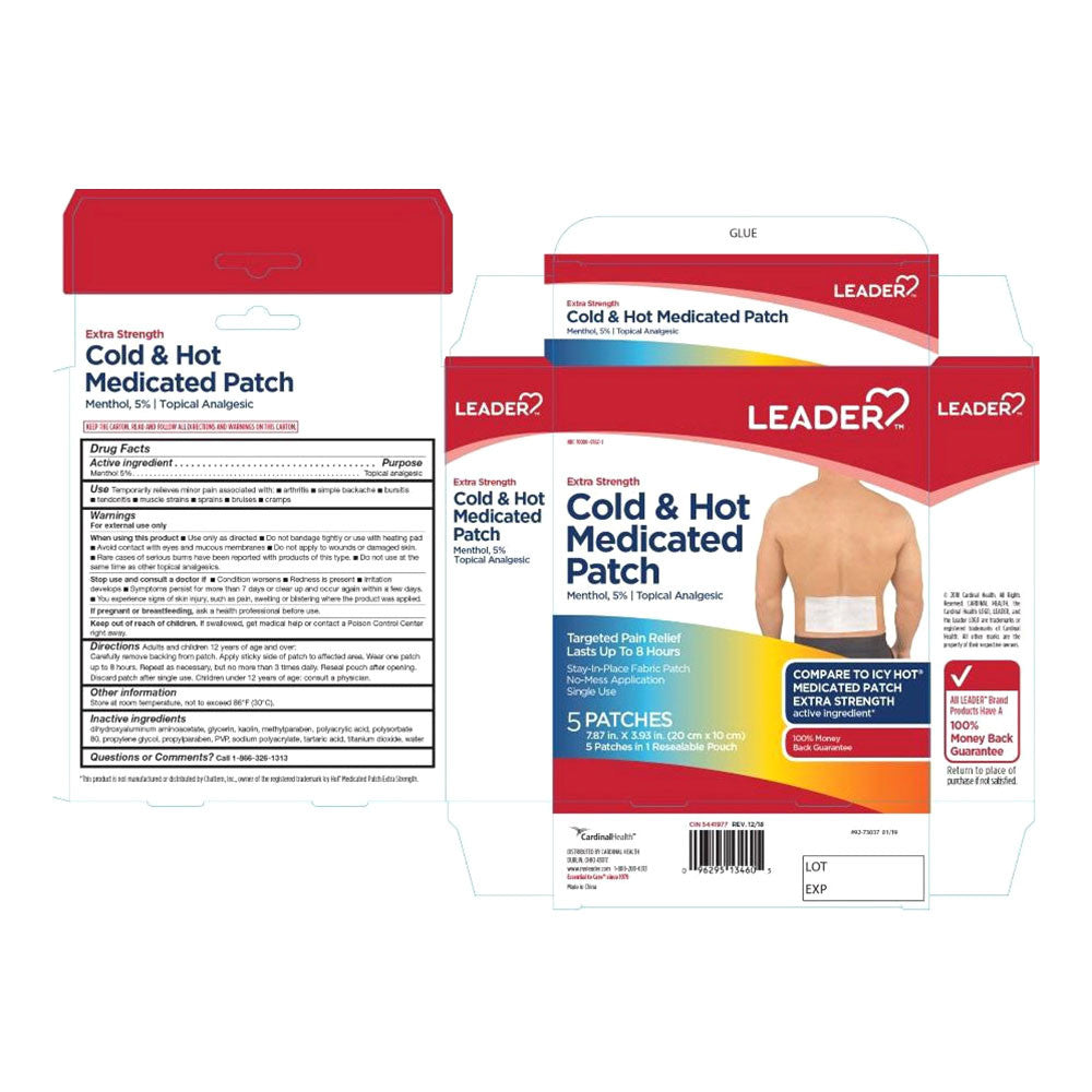 Leader Cold and Hot Medicated Patch, Menthol, 5 Ea