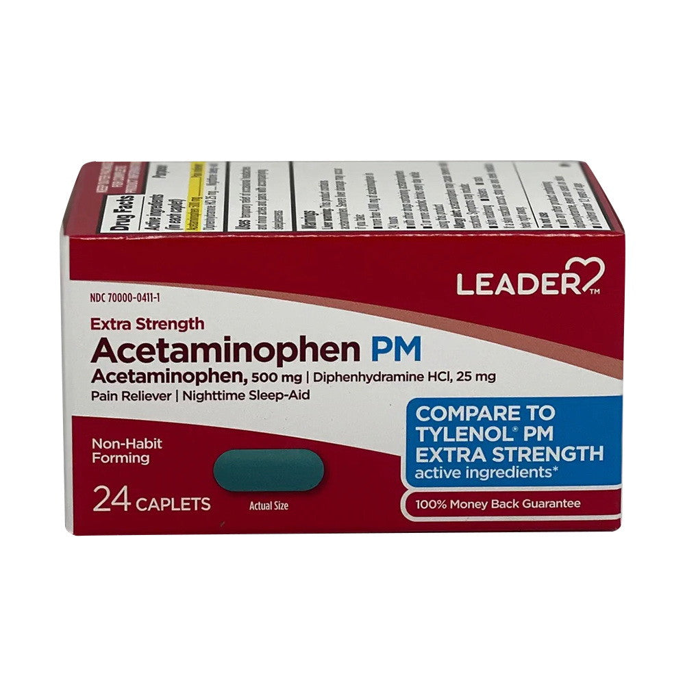 Leader Extra Strength Acetaminophen 500 Mg Pain Reliever and Fever Reducer Caplets, 24 Ea