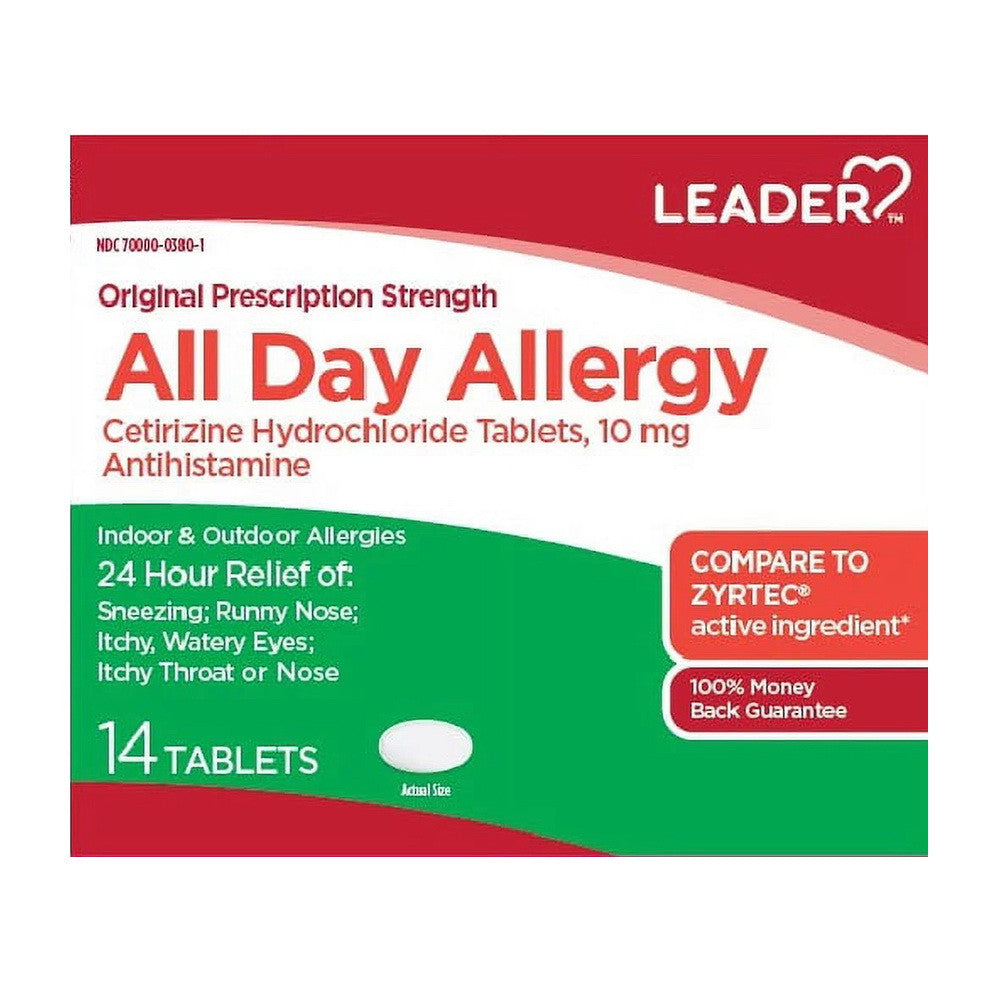 Leader All Day Allergy Cetirizine HCL 10 Mg Tablets, 14 Ea