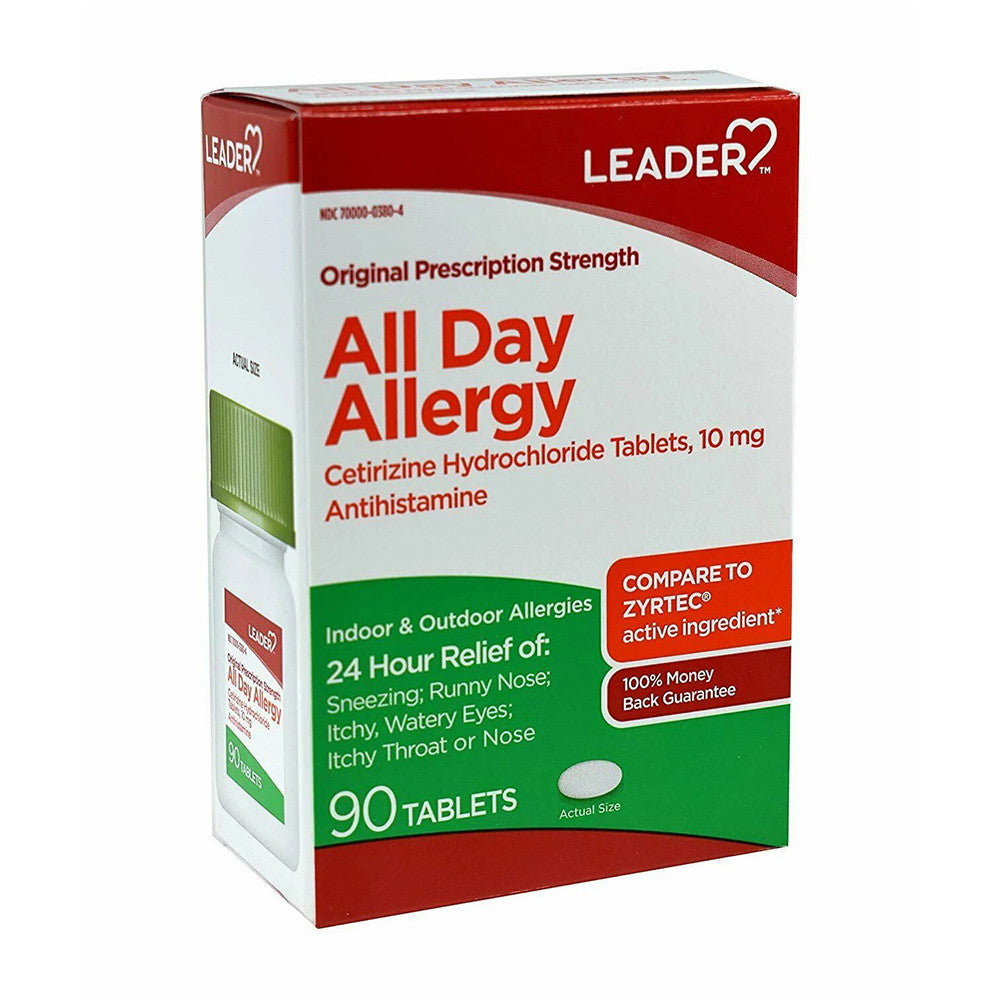 Leader All Day Allergy Cetirizine HCL 10 Mg Tablets, 90 Ea